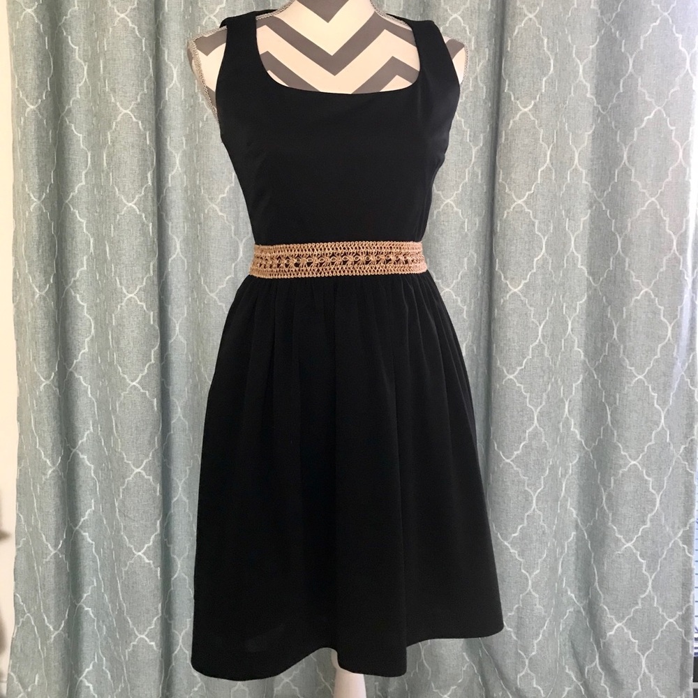 Lotus Grace Black Dress with Gold Waist Detail